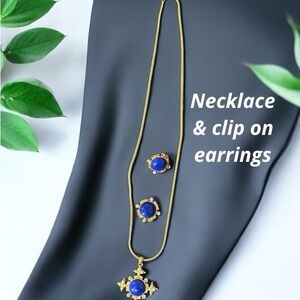 Gold and Blue Gemstone Necklace with Durable Gold Chain & Matching earrings